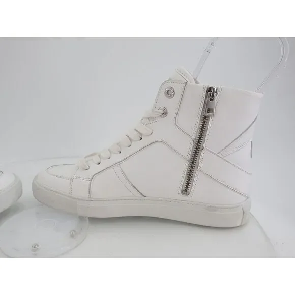Zadig & Voltaire Logo High Top Zip Sneakers Flash White Womens Size 11 Leather - Picture 11 of 12